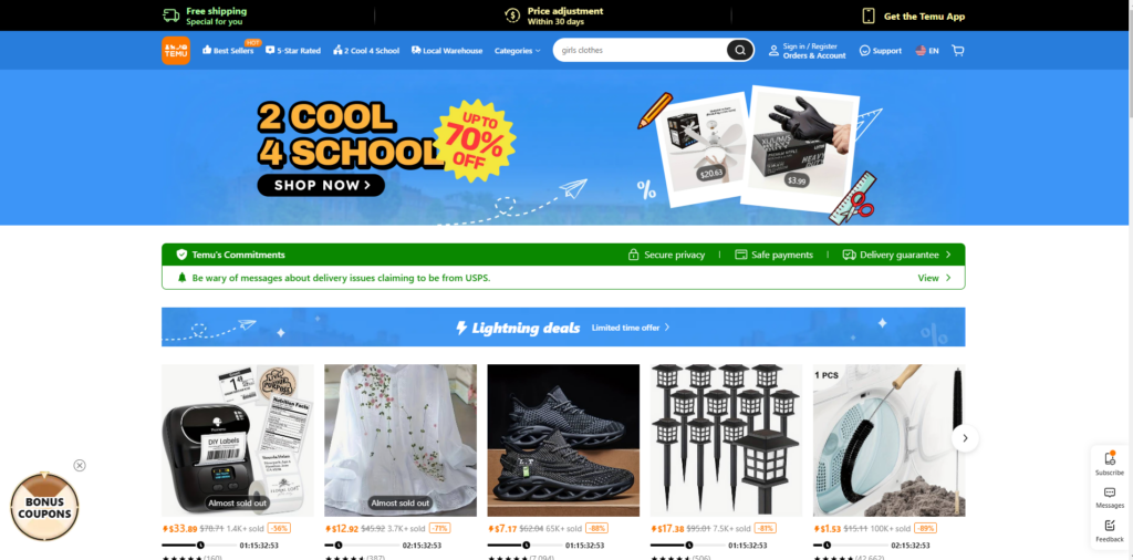 TEMU eCommerce sites